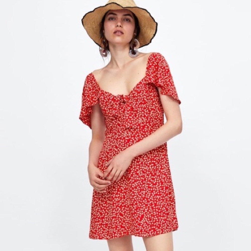 Zara Red Tie Top Mini Dress